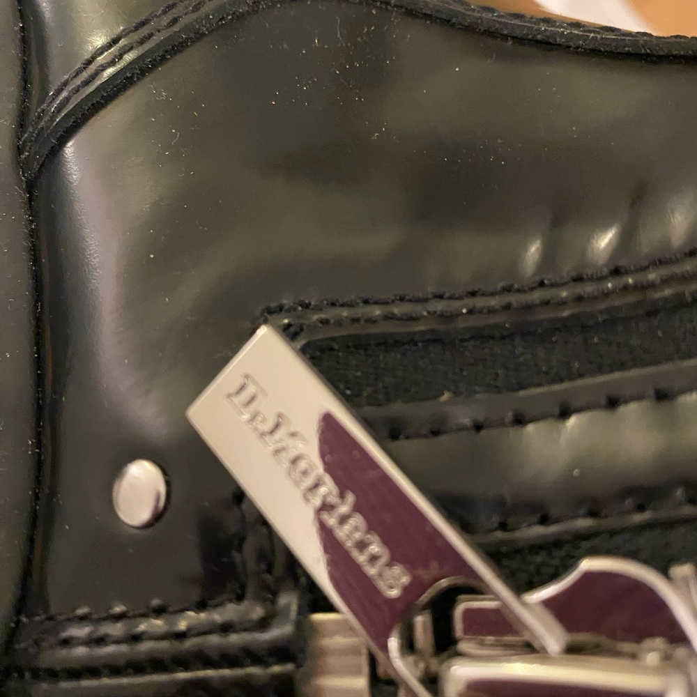 Dr. Martens Black Leather Combat Boots with Yellow Stitching - Picture 3 of 9